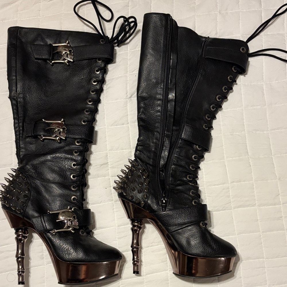 Demonia Black Spiked Heeled Boots